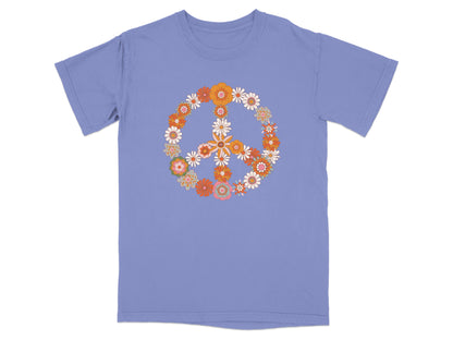 Floral Peace Sign Graphic Purple T-Shirt Product