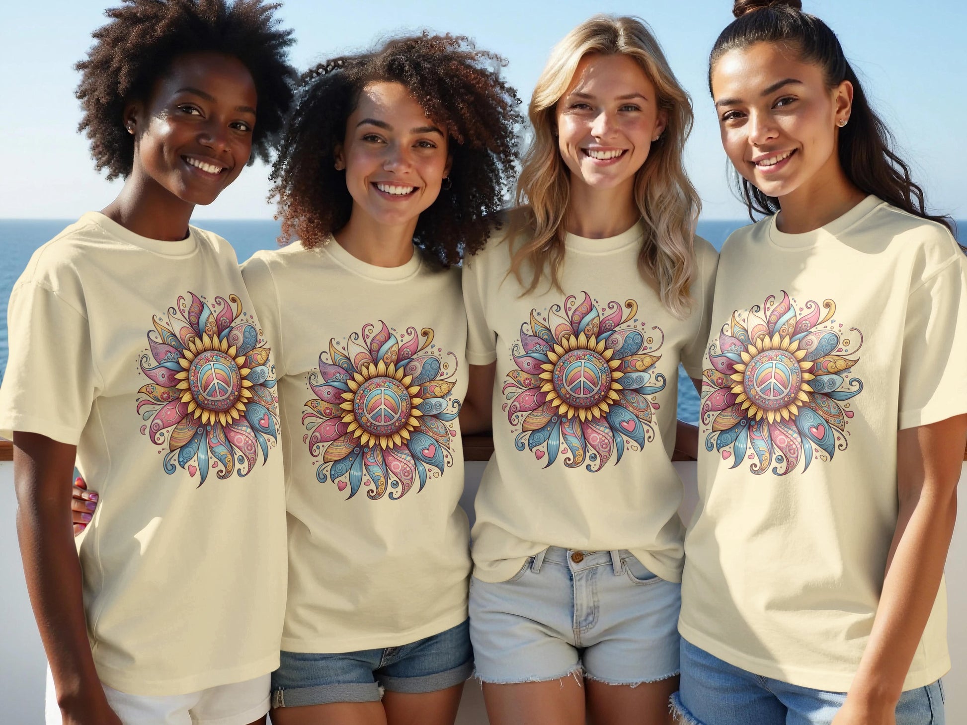 Vibrant Peace Sign Mandala Art Graphic T-Shirt