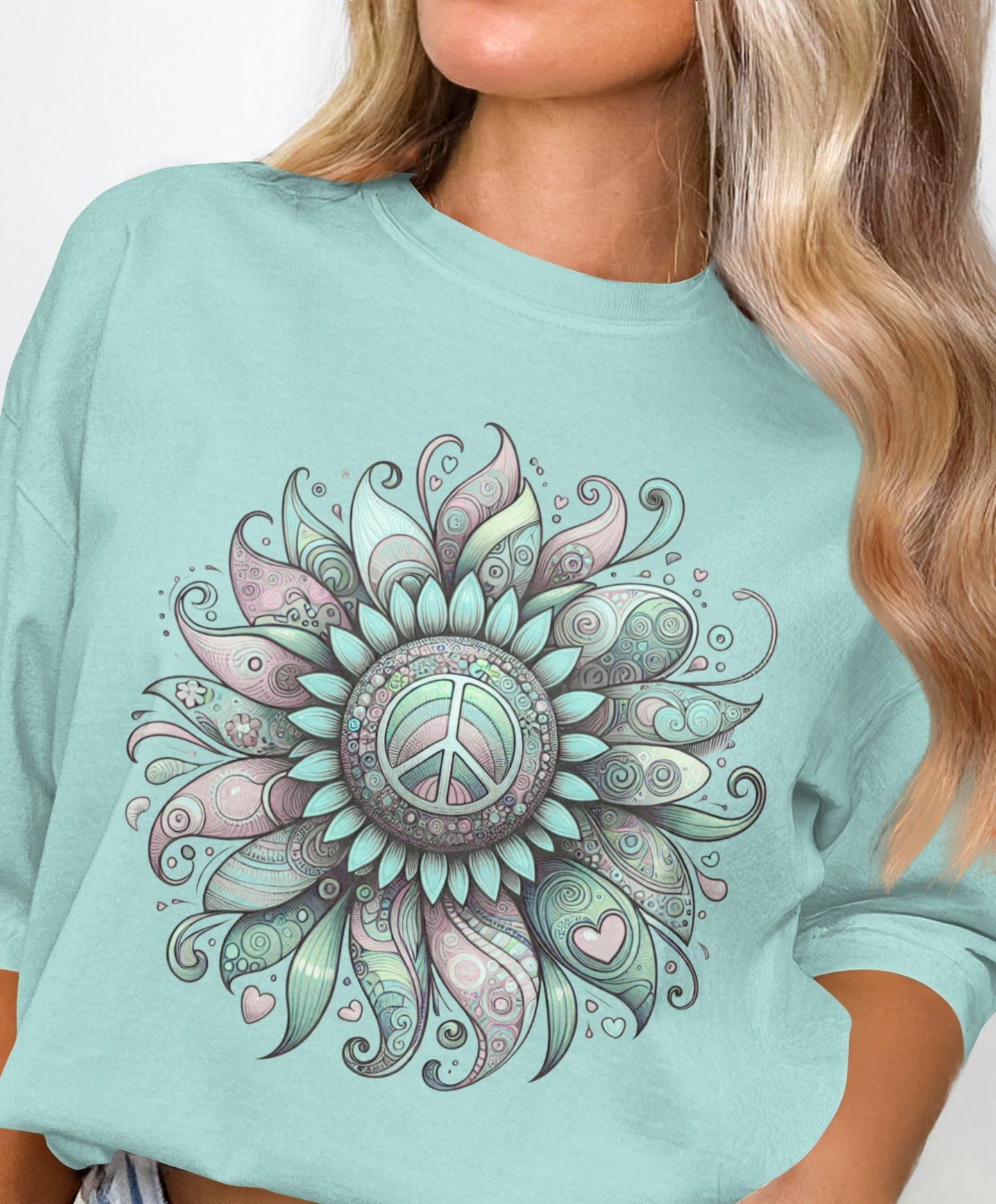 Peace Symbol Flower Pattern Casual Tee Shirt