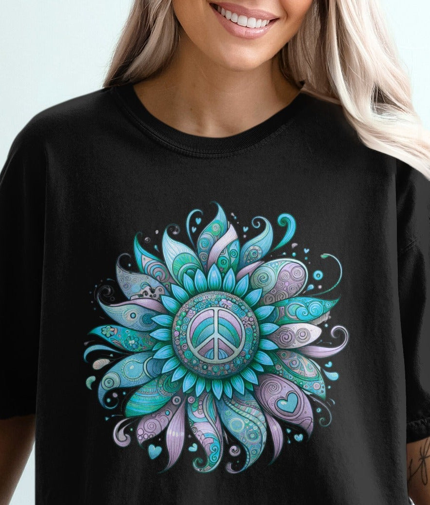 Floral Peace Symbol Graphic Shirt for Women