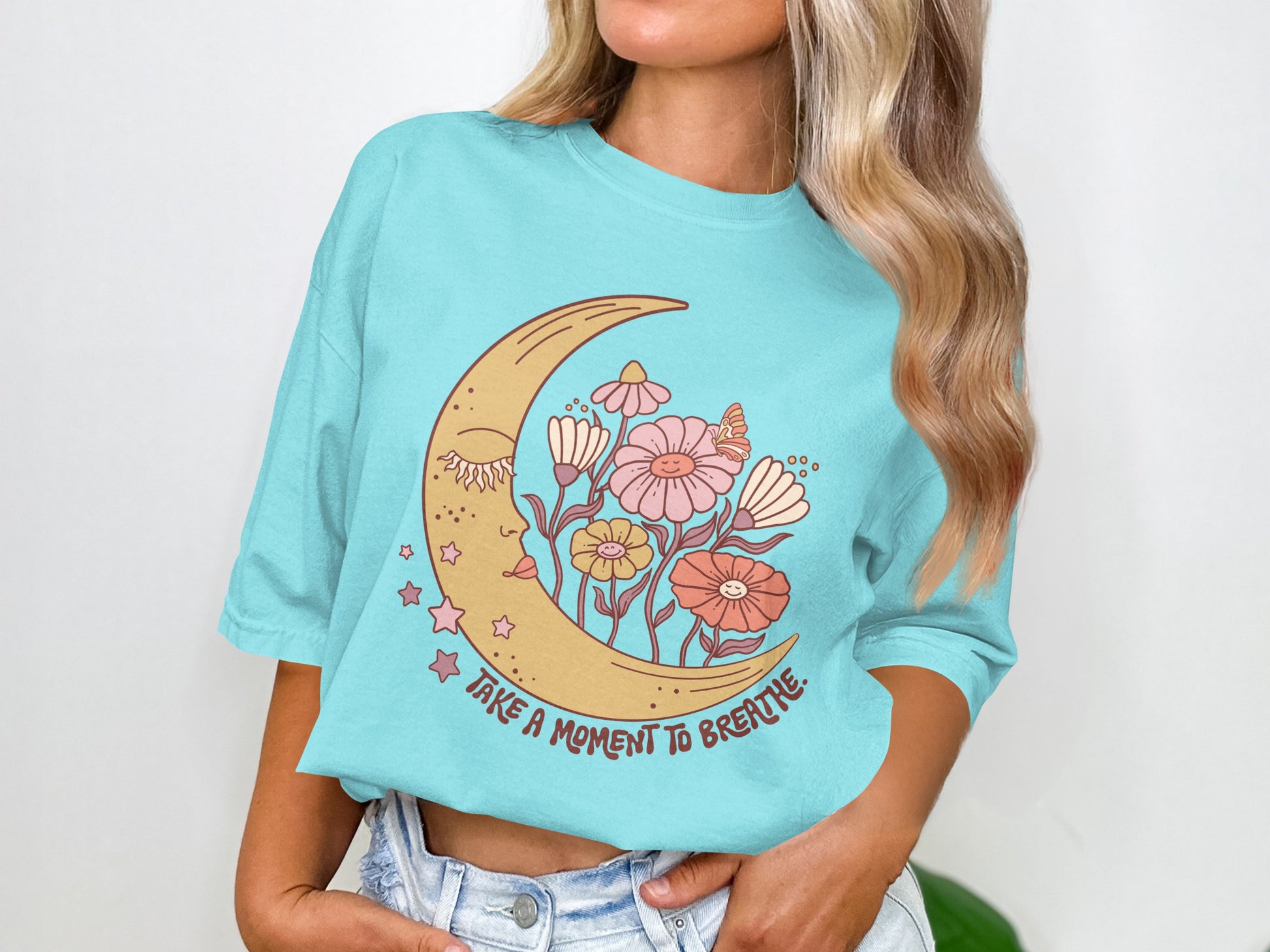 Take A Moment To Breathe Floral Moon Shirt