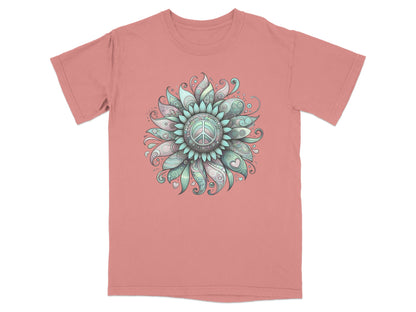 Artistic Mandala Flower Peace Sign T-shirt