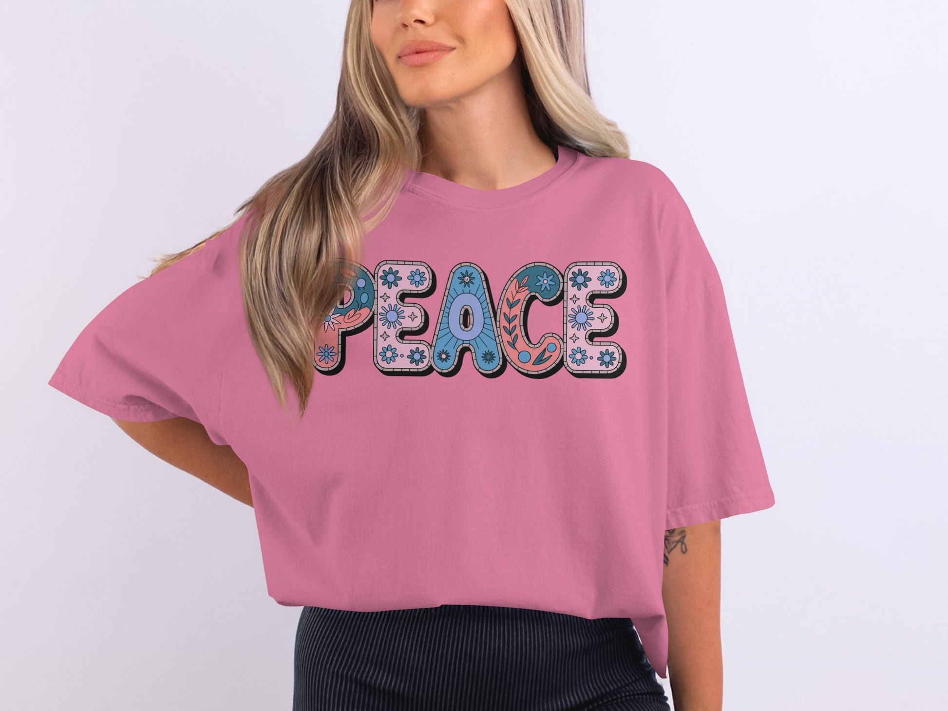 Colorful Peace Graphic on Oversized Casual T-Shirt
