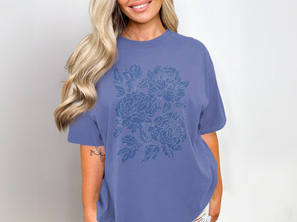 Blue Graphic Floral Print Casual Tee