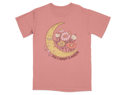 Take A Moment To Breathe Floral Moon Shirt