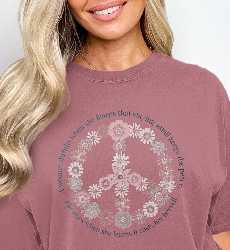 Floral Peace Symbol Graphic T-Shirt Casual Top