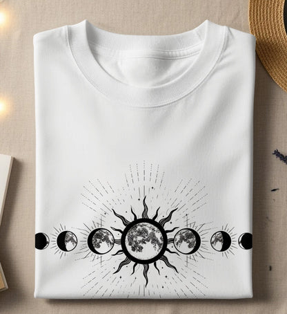 Moon Phases and Sun Artistic Design T-Shirt