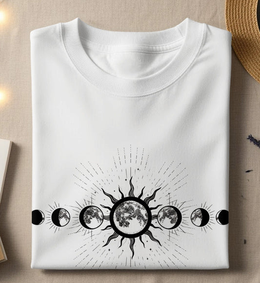 Moon Phases and Sun Artistic Design T-Shirt