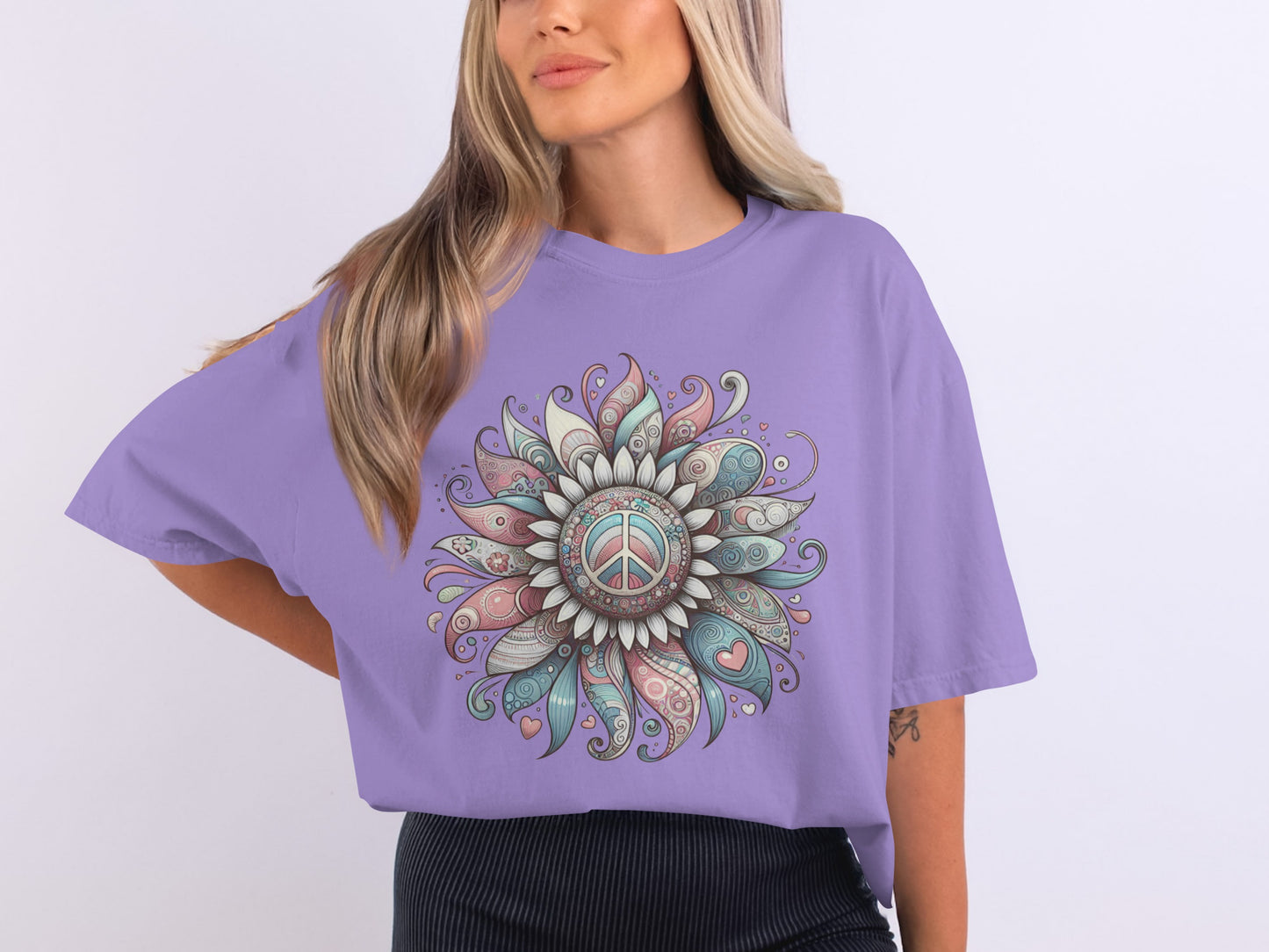 Peace Symbol Mandala Design Purple T-Shirt