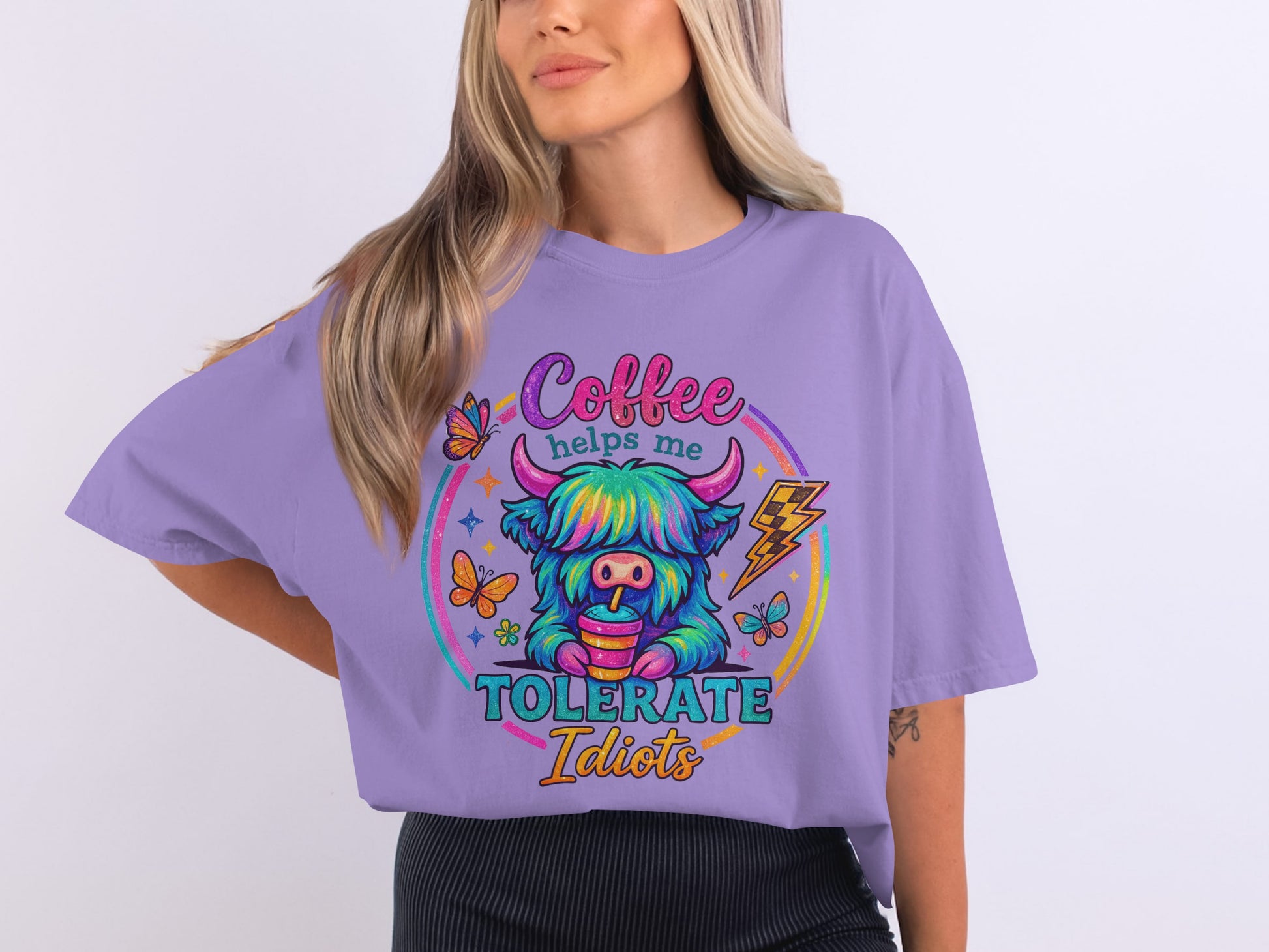 Coffee Helps Me Tolerate Idiots Colorful Graphic Shirt