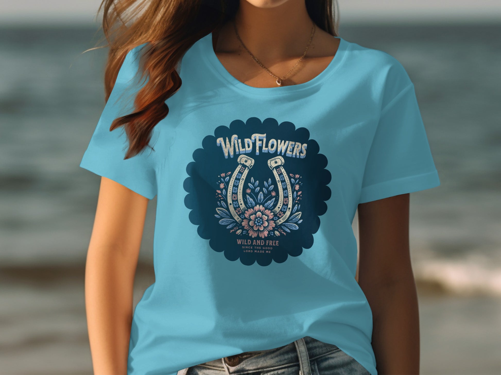 Wild Flowers Graphic Tee with Horseshoe Design Shirt
