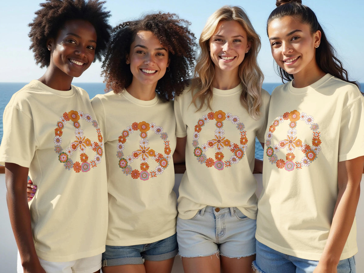 Colorful Floral Peace Symbol Graphic Tee