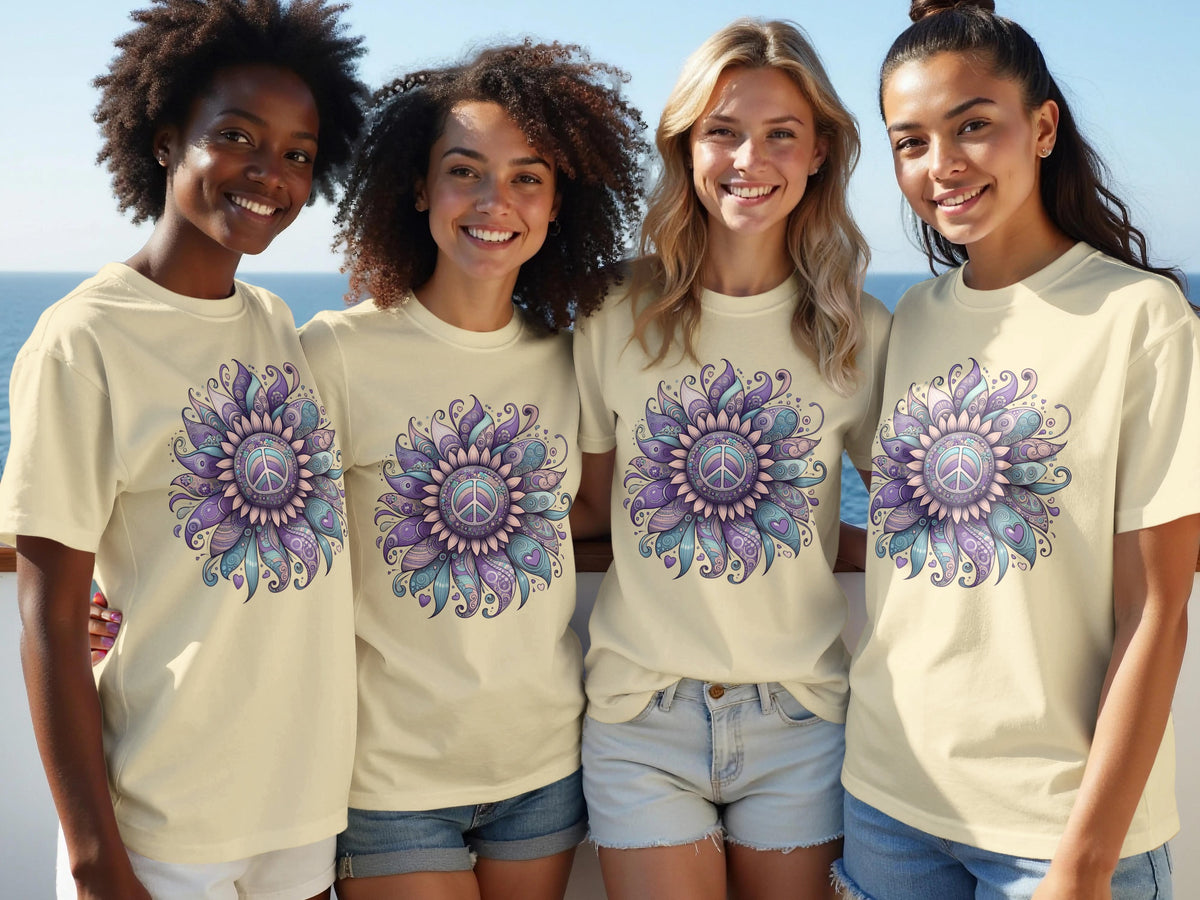 Colorful Purple Peace Mandala Short Sleeve T-shirt
