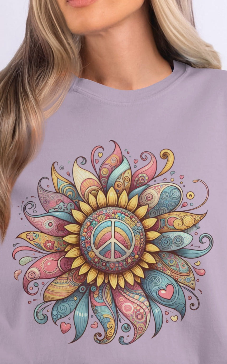 Vibrant Sunflower and Peace Symbol Graphic T-Shirt